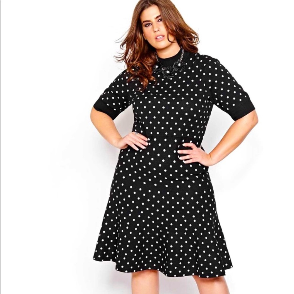 Rachel by Rachel Roy Sweater Dress-Black/White Polka Dot 1X
